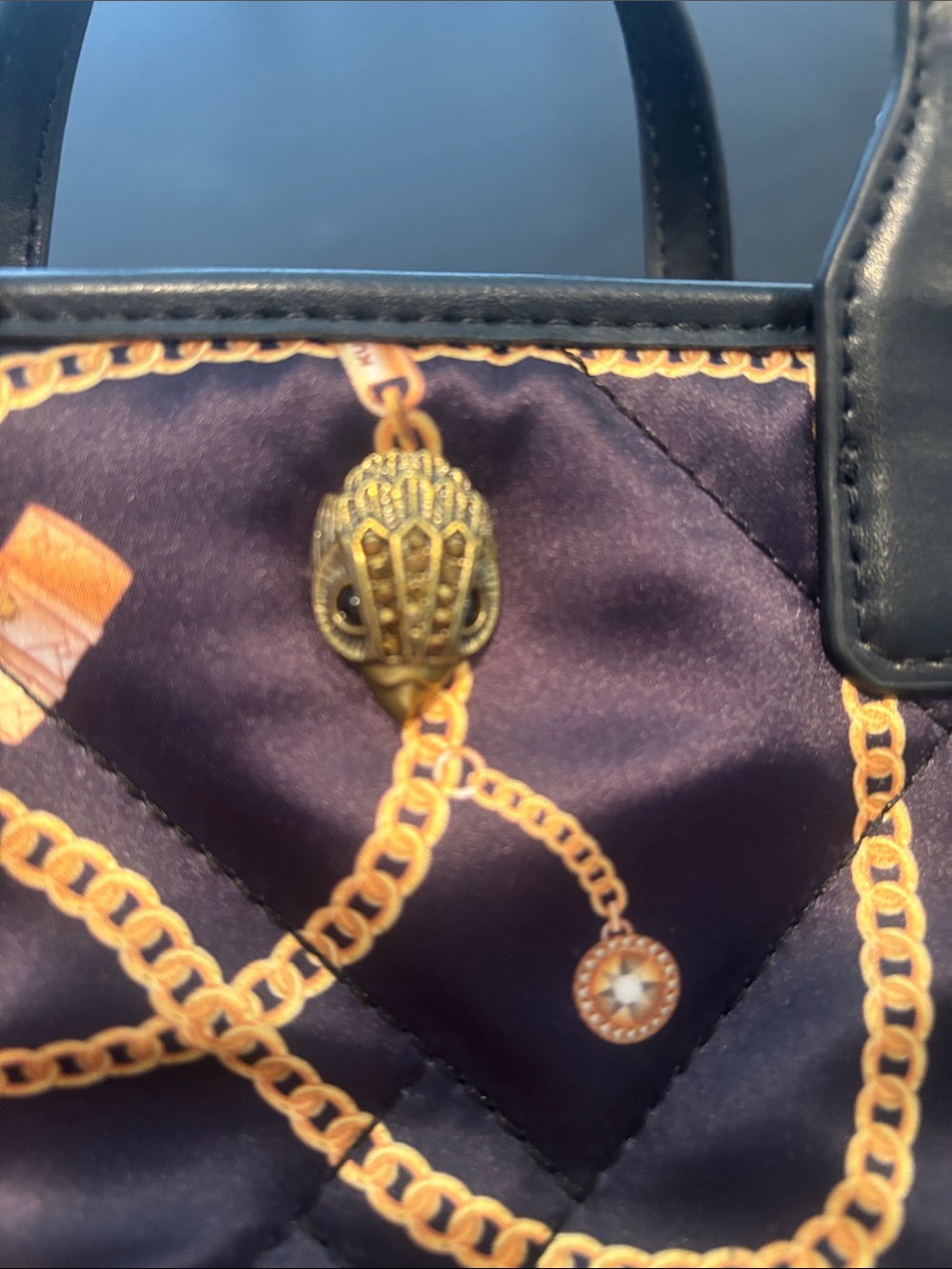 Kurt Geiger London mini Quilted Black Crossbody Bag with Gold Chain Print - Picture 12 of 12